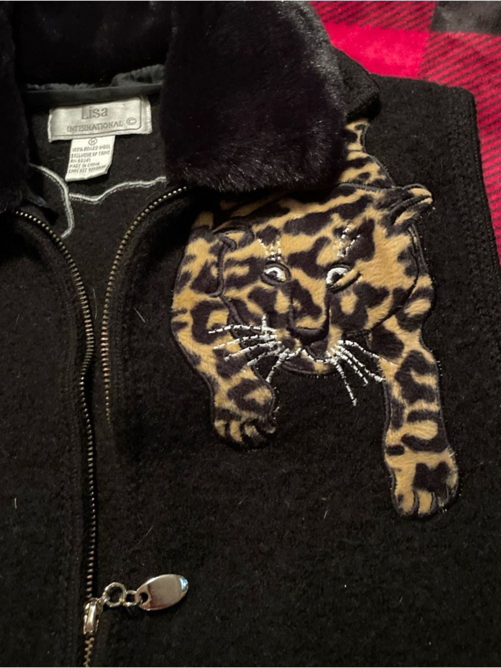 Lisa International Black Wool Vest with Leopard Appliqué - Picture 4 of 11